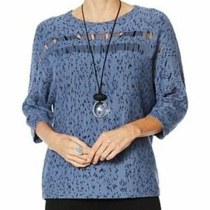 Marla Wynne Blue Striated Box Knit Sweater - 1X